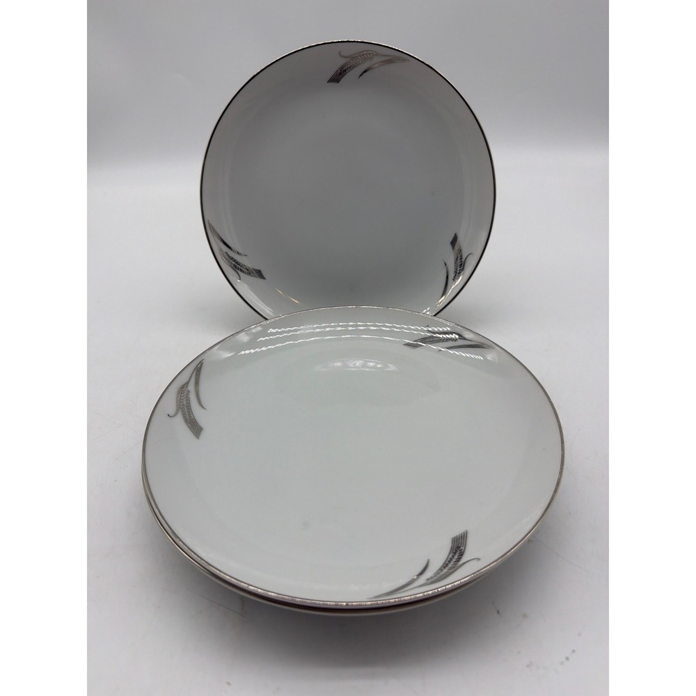 4 Fukagawa‎ Arita Silver Wheat Salad Plates #931 VTG Platinum Japan